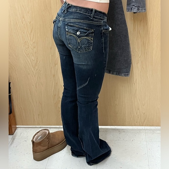 Paris Blues Denim - Y2K Paris Blues Low Waisted Flare Jeans Size 3 Dark Wash
